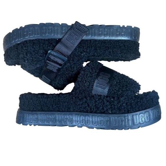 UGG Fluffita Slide Sandals Women's Size 10 in Black Excellent Preloved Condition - Picture 7 of 10